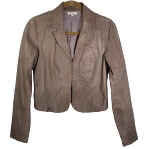 Crop Leather Jacket Womens Size 4 Faded Purple Light Weight Dress Coat Crinkle